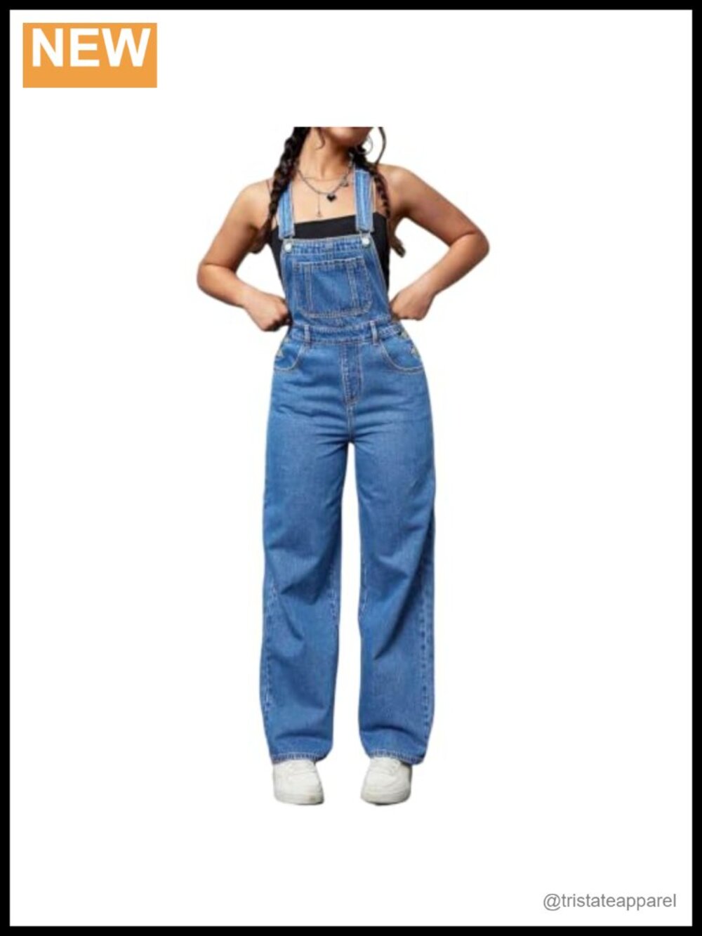 Women's Relaxed Wide Leg Denim Overalls Bib Adjustable Straps Cotton